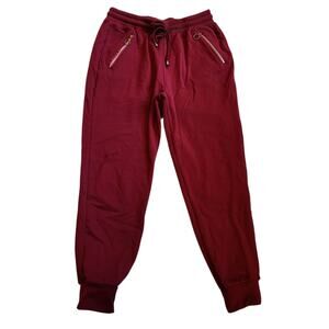 INDERO Womens Sweatpants Size L/XL Juniors Red Gold Zip Pockets Drawstring